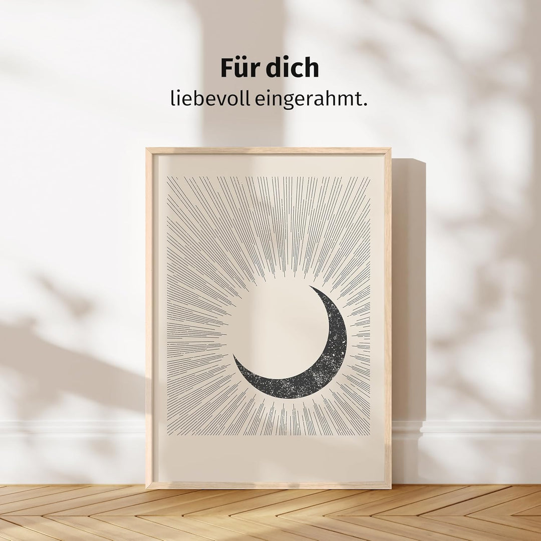 JUNOMI® Sonne und Mond Poster DIN A2, Boho Deko, Minimalistisch, Yoga Zubehör, perfekte Yoga Geschen