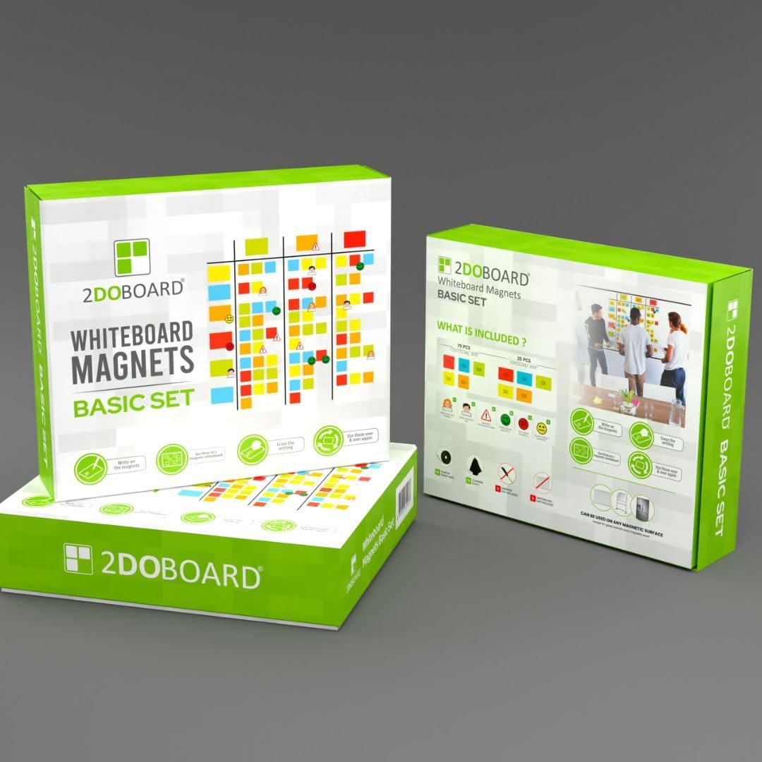 2DOBOARD Scrum und Kanban Board Set für Whiteboard - Beschreibbare Magnete, Magnetlinien, Avatar-, G