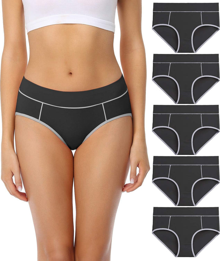 wirarpa Unterhosen Damen Midi Taille Slip Baumwolle Bequeme Unterwäsche Mehrpack M Schwarz-5er Pack,
