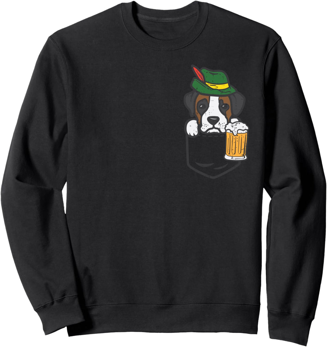 Pocket Boxer Deutsche Mütze Oktoberfest Süss Hundebesitzer Herren Damen Sweatshirt