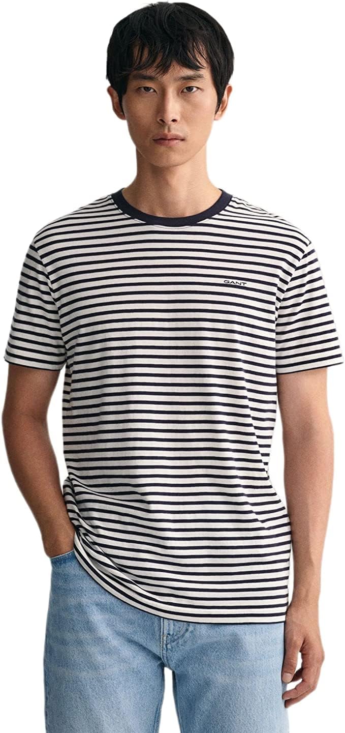 GANT Herren Striped T-Shirt MIT Streifen M Evening Blue, M Evening Blue