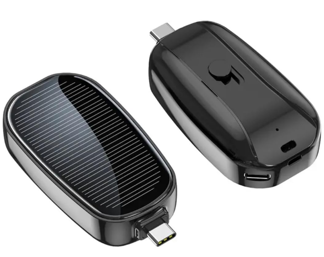 Tragbarer Solar-Ladeadapter mit mehreren Anschlüssen, Schwarz, kompatibel mit Smartphones