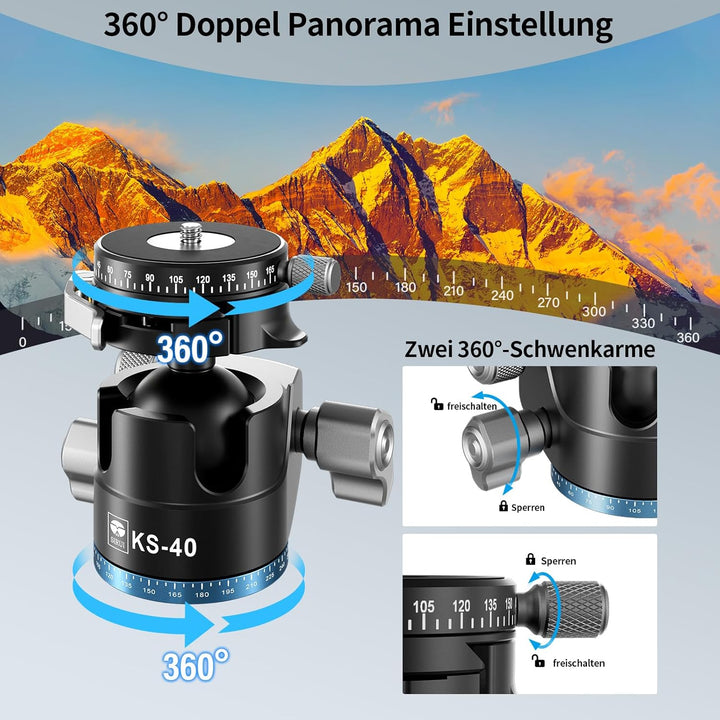 SIRUI KS-40 Low Profile Kugelkopf, 40mm Aluminium 360° Doppel-Panoramakugelkopf für Kamera, Camcorde