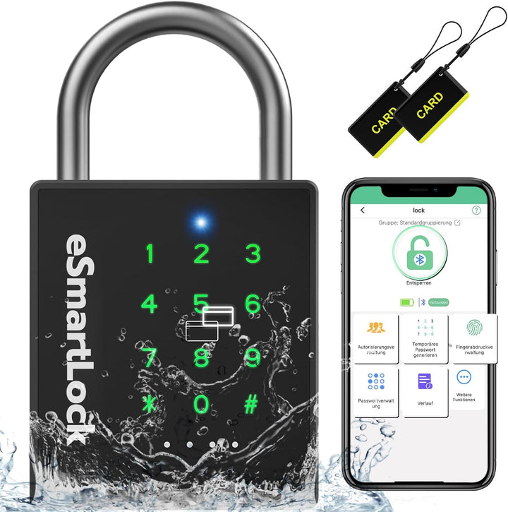 Anweller Biometrisches Schloss,Bluetooth schlösser mit code und RFID,Wetterfester Vorhängeschloss mi