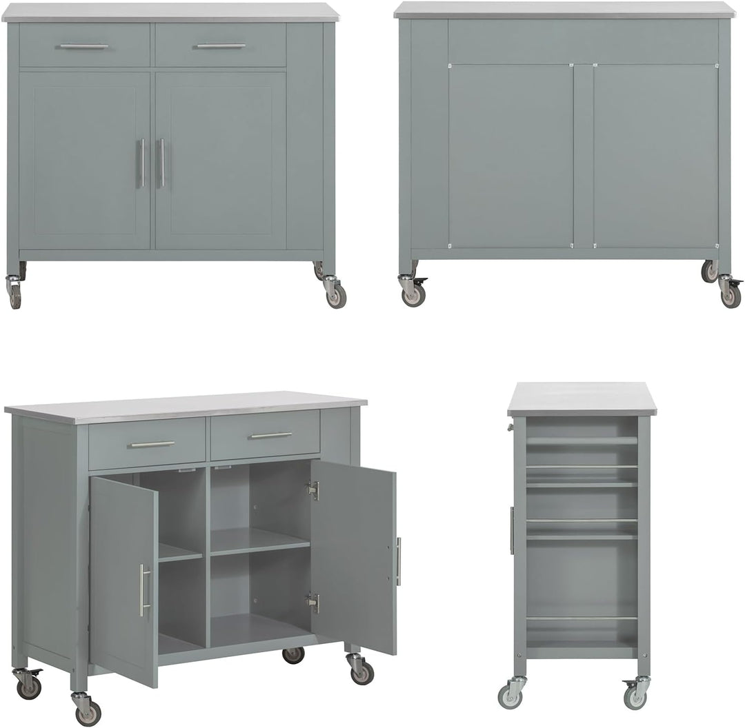 SoBuy FKW108-HG Design Küchenwagen mit Edelstahlplatte Kücheninsel mit Seitenregal Küchenschrank Rol