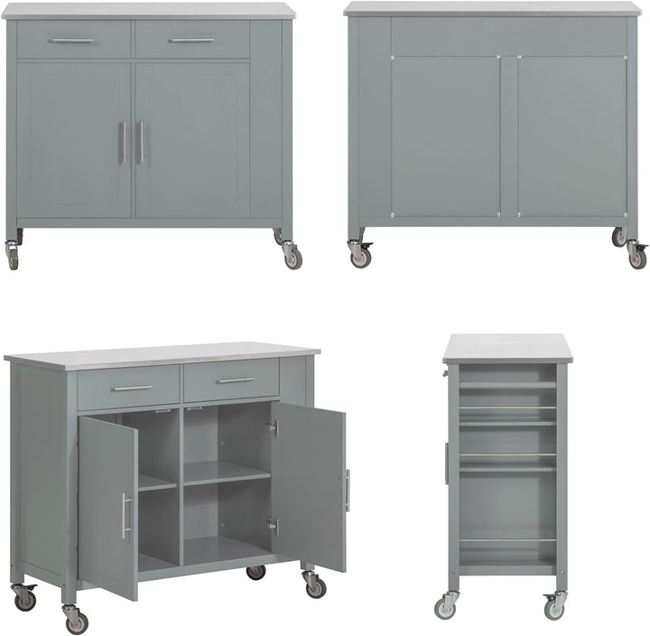 SoBuy FKW108-HG Design Küchenwagen mit Edelstahlplatte Kücheninsel mit Seitenregal Küchenschrank Rol