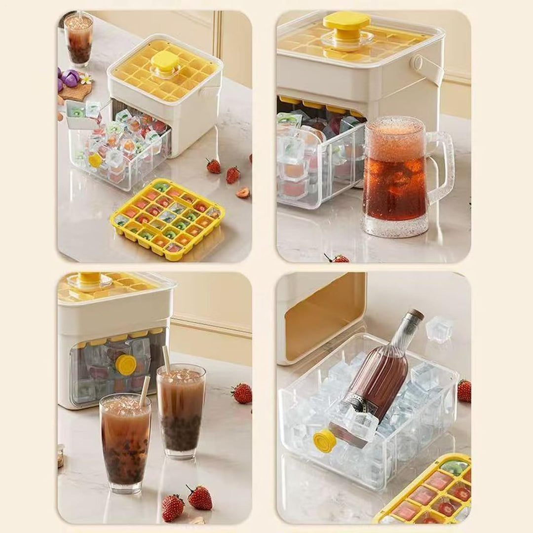 Ice Molds, Ice Maker with Handle Lid, 5.98 x 5.59 x 5.08 Inches Press-Typ Double Layer Design, Kitch
