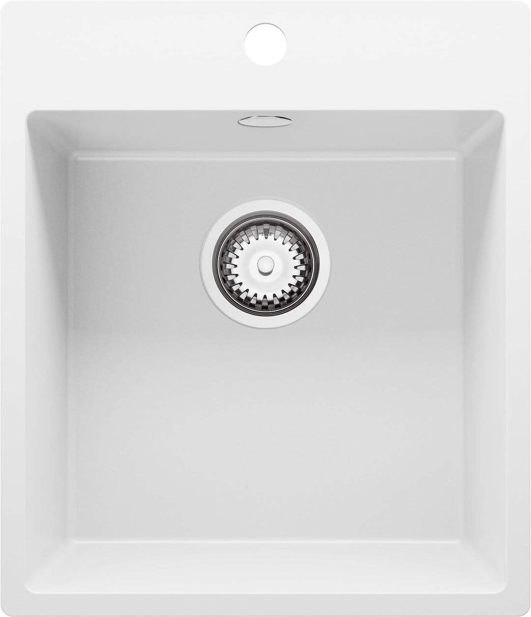 PRIMAGRAN Spülbecken Weiss 43x50cm, Granitspüle 1 Becken + Ablauf-Set, Küchenspüle ab 45er Unterschr