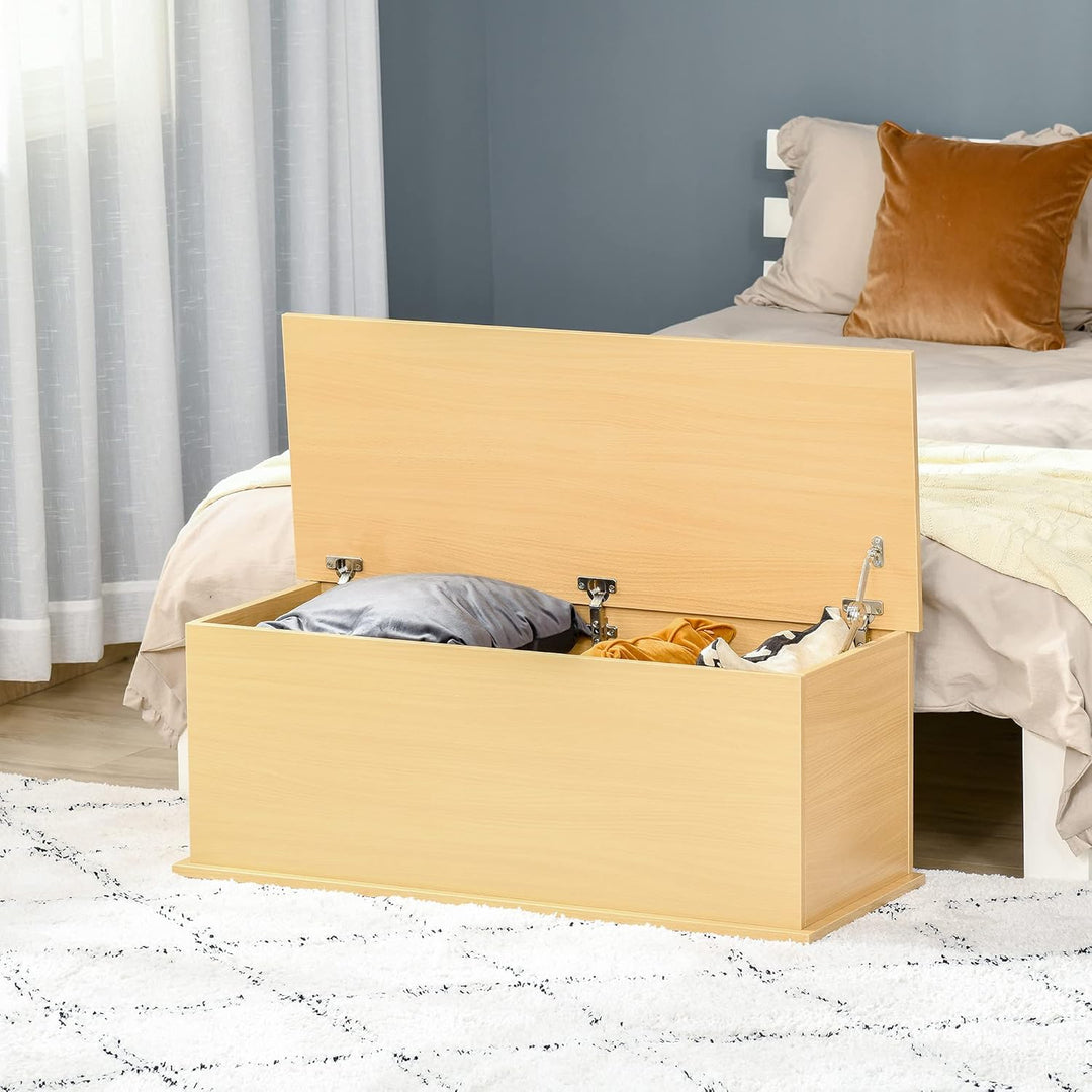 HOMCOM Truhe Aufbewahrungsbox Sitztruhe mit Stauraum Sicherheitsscharniere Holzkiste mit klappbarem