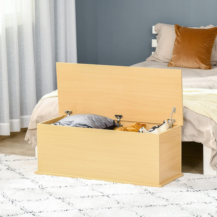 HOMCOM Truhe Aufbewahrungsbox Sitztruhe mit Stauraum Sicherheitsscharniere Holzkiste mit klappbarem