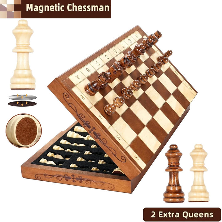Magnetisches Schach- und Dame-Set, Brettspiele, Kinder und Erwachsene, aus Holz, faltbar, handgeschn