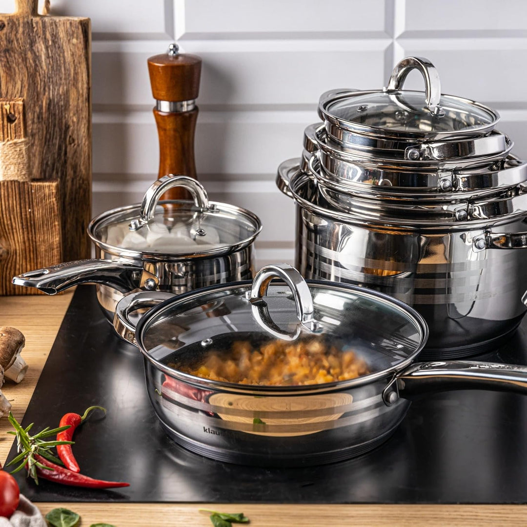 Teilig Edelstahl Kochtopf Set Topfset mit Glasdeckel Topfe Induktion KLAUSBERG 10 TEILIG, 10 TEILIG