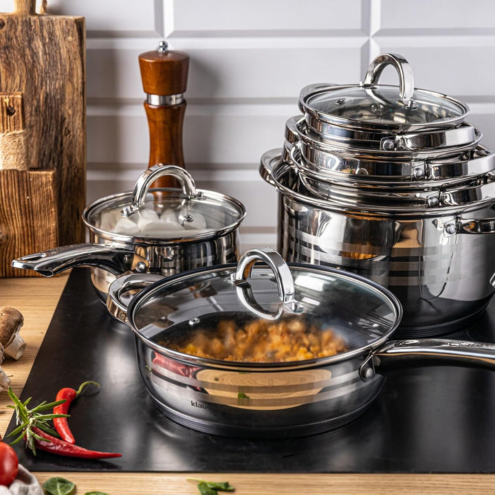 Teilig Edelstahl Kochtopf Set Topfset mit Glasdeckel Topfe Induktion KLAUSBERG 10 TEILIG, 10 TEILIG