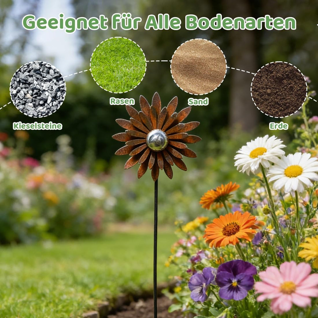 Gartenstecker Rost Blumen, Gartenstecker Metall, Gartendeko Rost, R-ost Deko für Garten, D-EKO Rostf
