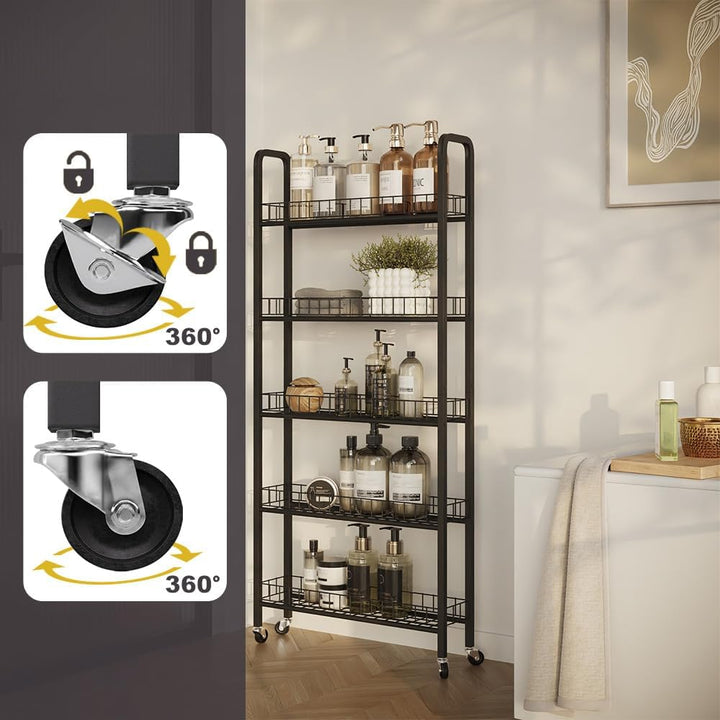 Vicco Rollregal Rolivo, Schwarz, 58 x 15 cm mit 5 Fächern, auf Rollen flexibel positionierbar für sc