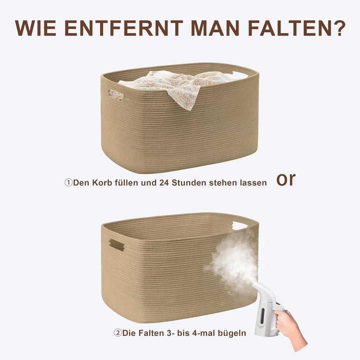 Kleiner 45L Aufbewahrungskorb aus Baumwollseil, Boho Korb für Spielzeug Decken, Wäschekorb Geflochte