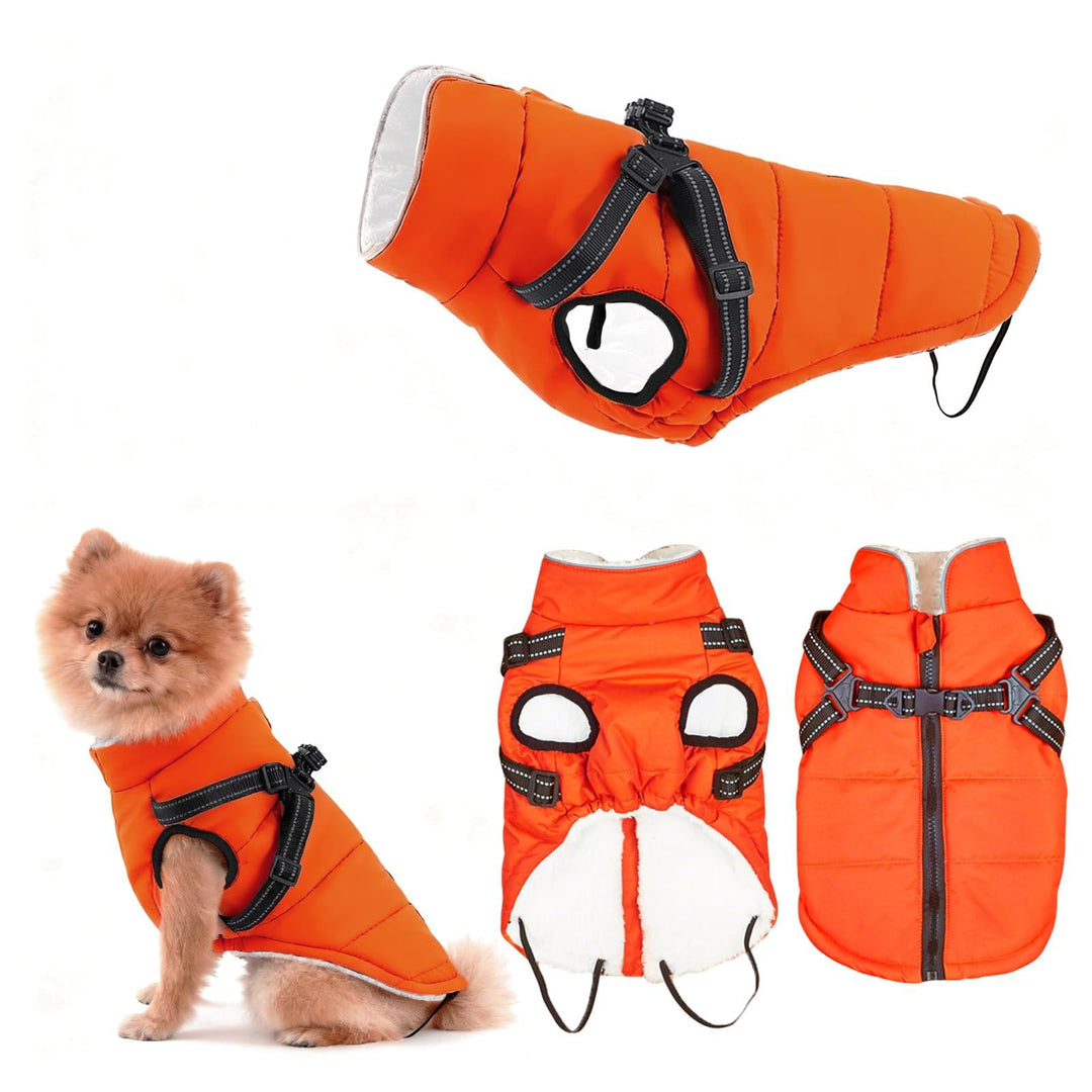 Hundemantel Winter mit Geschirr Einstellbar, ZoneYan Wasserdicht & Warm Hundemantel für Kleine Hunde