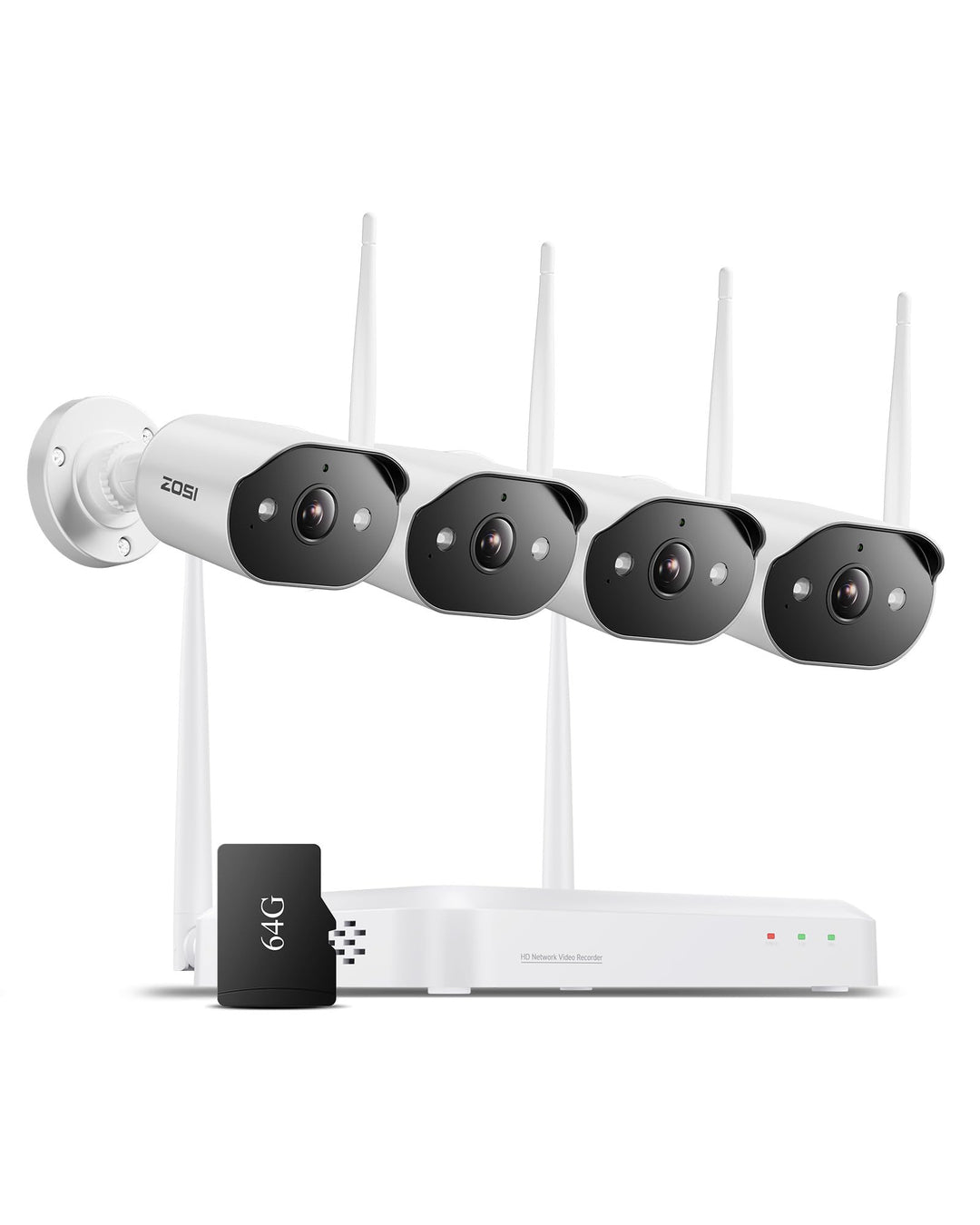 ZOSI 2K 3MP WiFi 6 Überwachungskamera Set Aussen, 8CH NVR mit 4 WLAN IP Kameras, 64GB SD-Karte, 2-We