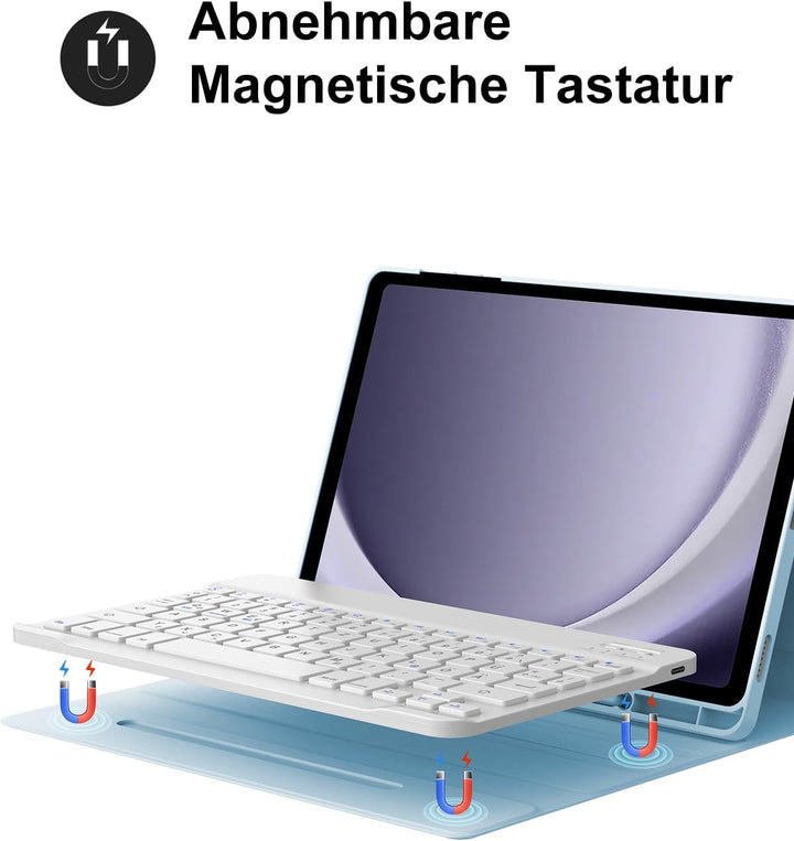 Hülle mit Tastatur für Samsung Galaxy Tab A9 Plus 11 Zoll 2023, QWERTZ Deutsche Magnetisch Abnehmbar