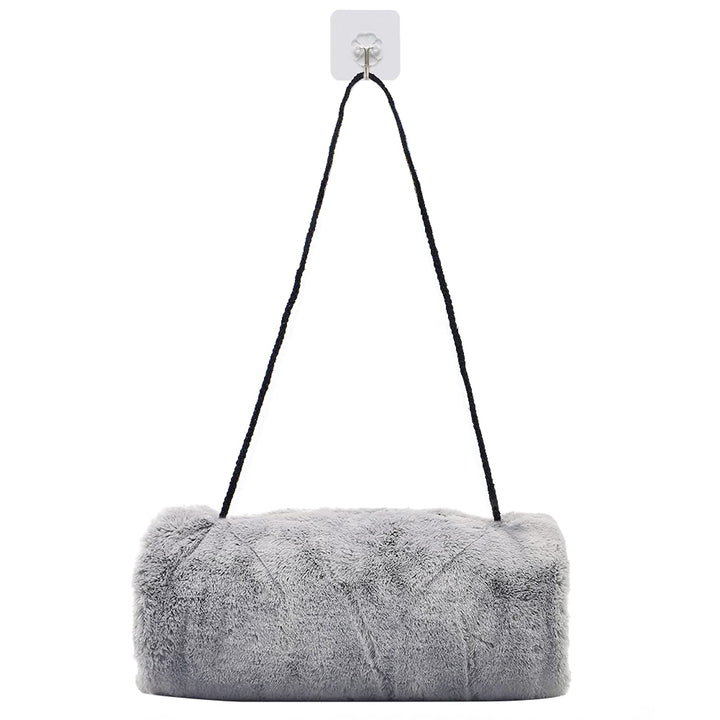 Handmuff Kunstpelz Muff für Warme Hände mit Tasche Riemen Grau Muff Handwärmer Damen Herren Kinder 1