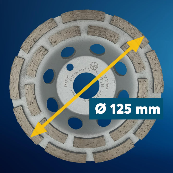 EDW Diamant-Topfschleifer Schleiftopf, doppelreihig, 125 mm, Schleifteller, Bohrung 22,2 mm, für Bet