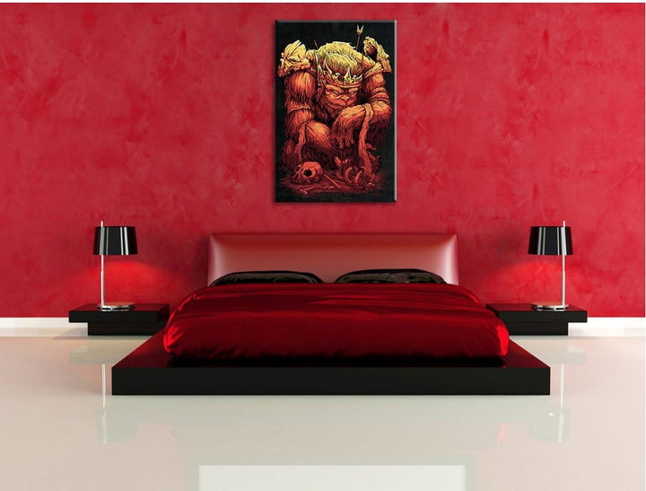 Dark King-Ape black Bild auf Leinwand, XXL riesige Bilder fertig gerahmt mit Keilrahmen, Kunstdruck