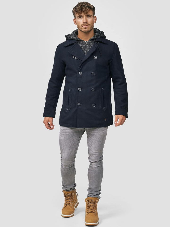Indicode Herren Cliff Kurzmantel mit Stehkragen | Wollmantel Herrenmantel Mantel S Navy, S Navy