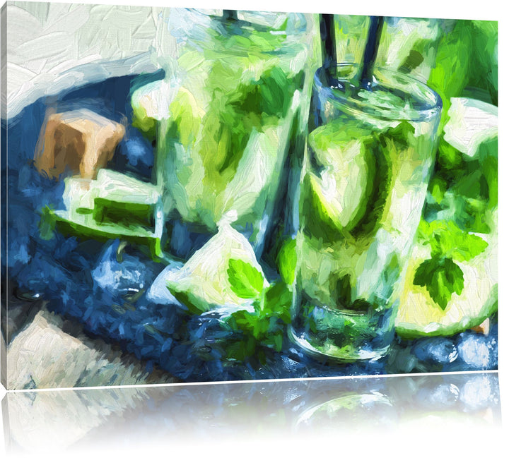 Pixxprint Caipirinha Cocktail als Leinwandbild/Grösse: 100x70 cm/Wandbild/Kunstdruck/fertig bespannt