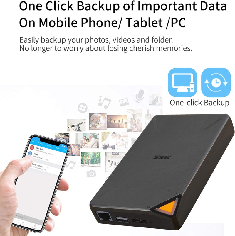 SSK Portable External Wireless NAS Hard Drive 1TB Personal Cloud Smart Storage with Own WiFi Hotspot