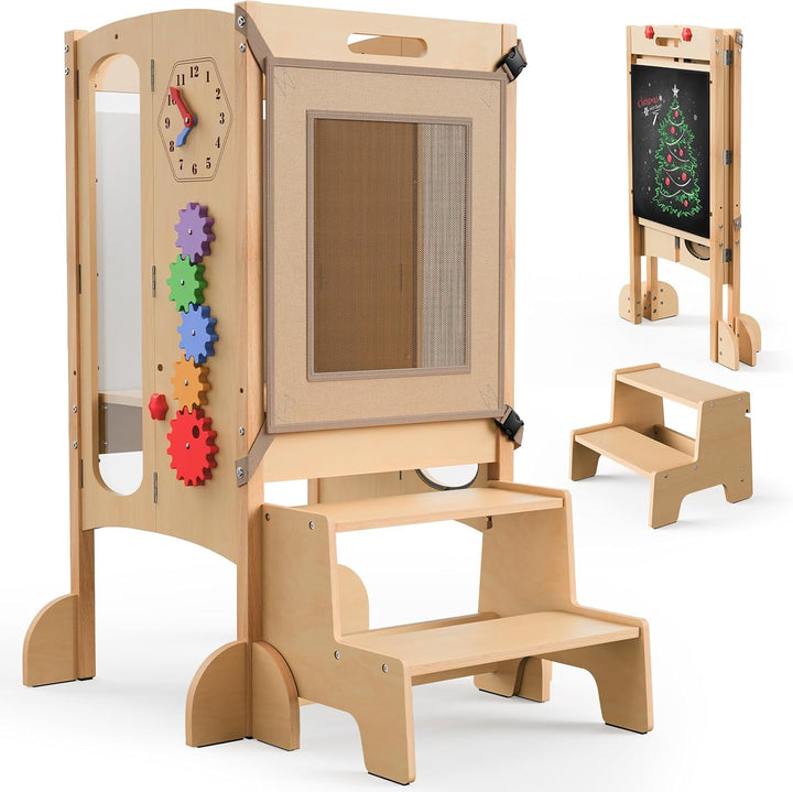 Lernturm ab 1 jahr, 5 in 1 Multifunktional Lernturm für Kinder, Montessori Learning Tower mit Tafel,