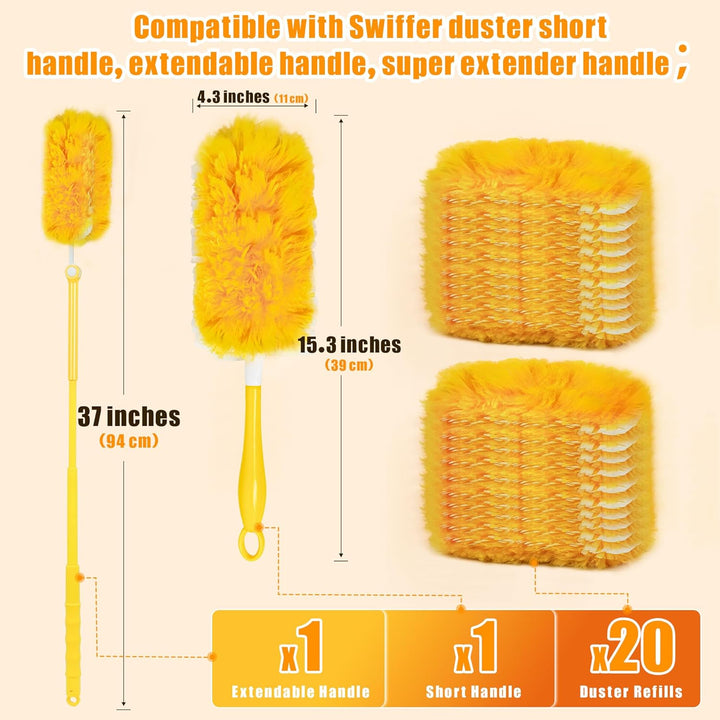 JEHONN Staubmagnet Nachfüllpack 20 Stück für Swiffer Duster, 360 Grad Staubwischer Teleskopstange, S