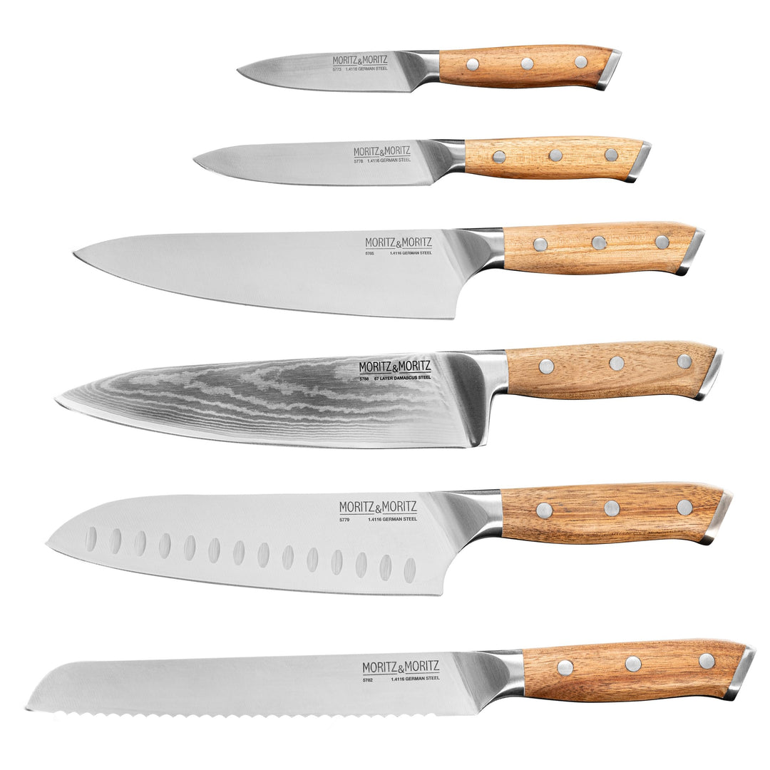 Moritz & Moritz Profi Küchenmesser Komplett-Set mit Damastmesser, Santoku-Messer, Kochmesser, Brotme