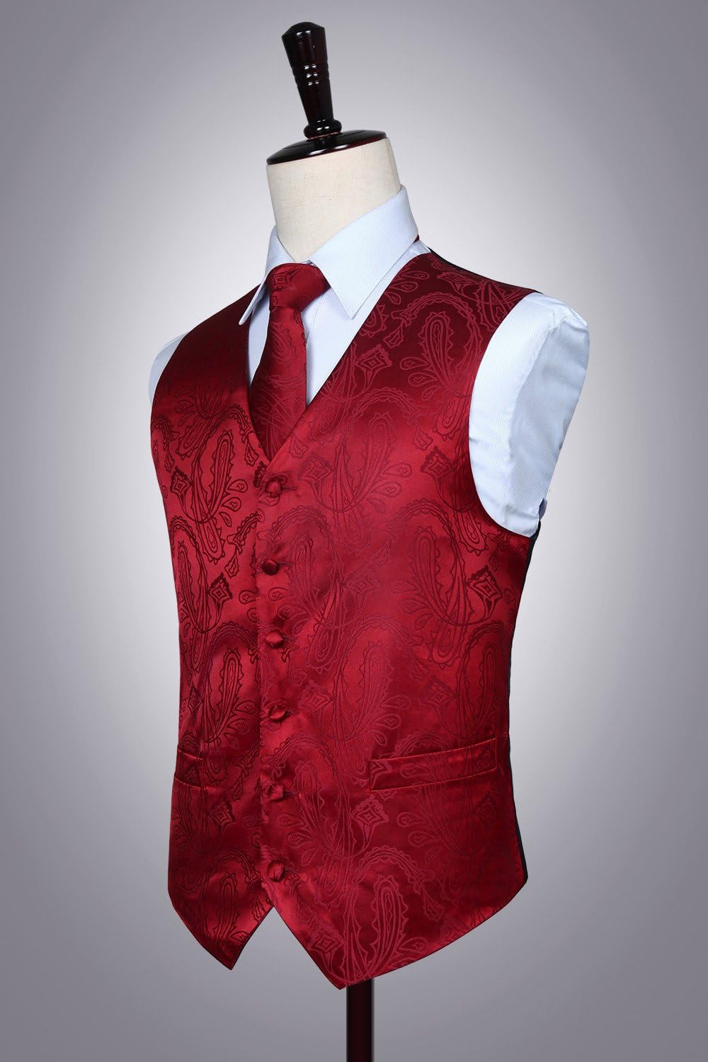 HISDERN Herren FLoral Hochzeit Weste Krawatte Einstecktuch Taschentuch Jacquard Weste Anzug Set M Bu