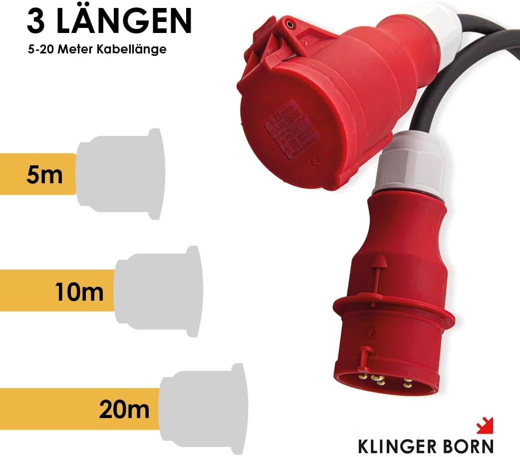 CEE-Verlängerungsleitung H07RN-F 5G2,5 | 16A - 5m, 10m, 20m, | Starkstrom, Kraftstrom | IP44 | Ideal