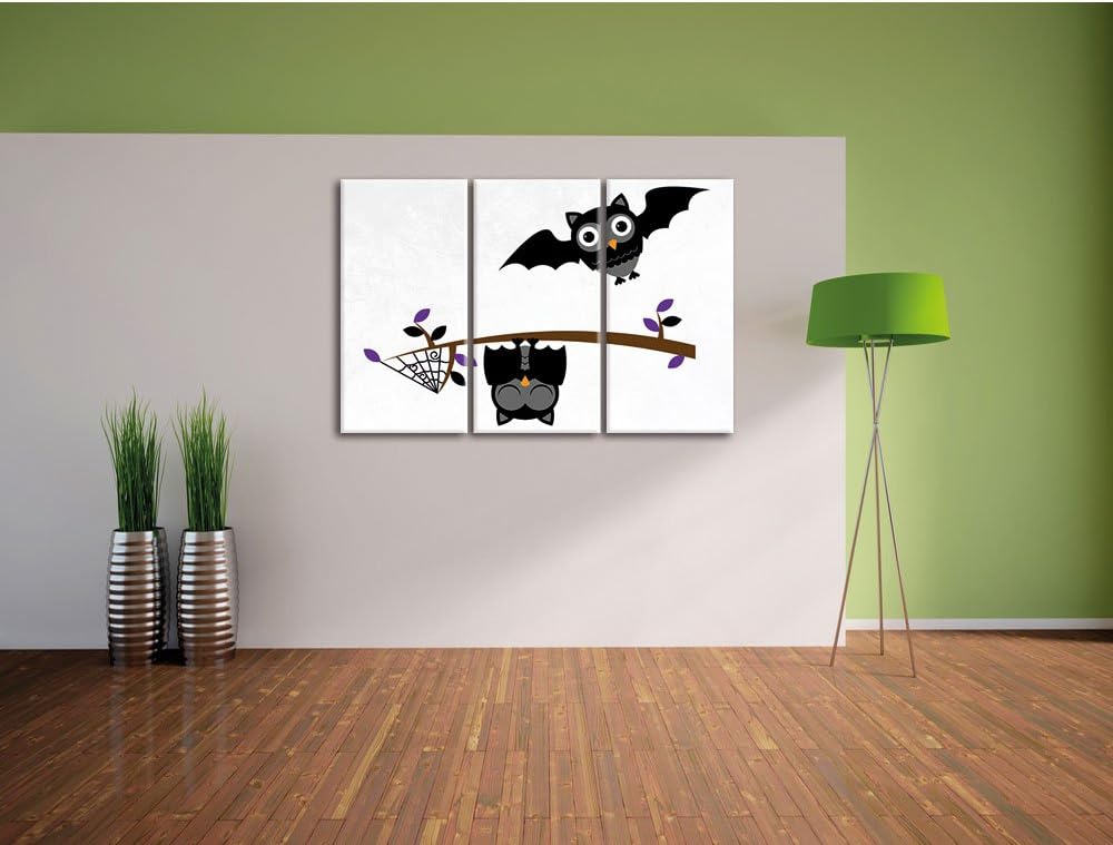 Pixxprint Fledermaus Eulen an AST als Leinwandbild/Grösse: 3 Teilig (120x80) cm/Wandbild/Kunstdruck/