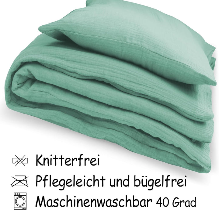 PinkZebra Baby Musselin - Bettwäsche 80 x 80 cm + 35 x 40 cm, Kinderbettwäsche aus ohne GMO 100% Bio