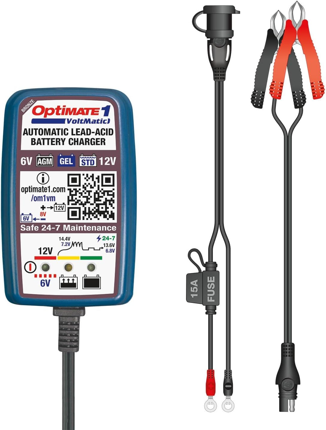 TecMate Optimate 1 VoltMatic, TM-400a, 4-stufiges 6V / 12V 0.6A Batterieladegerät und -wartung