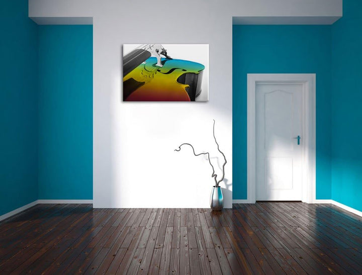 Cello in Regenbogenfarben gehalten schwarz/weiss Format: 100x70 auf Leinwand, XXL riesige Bilder fer