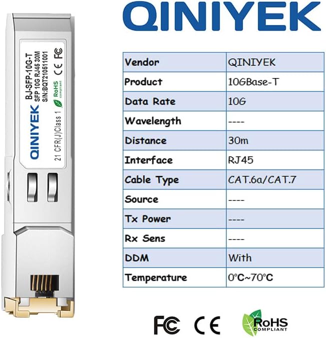 SFP+ auf RJ45 Modul, 10Gbase-T SFP+ Mini Gbic Transceiver, kompatibel mit Cisco SFP-10G-T-S, Meraki,