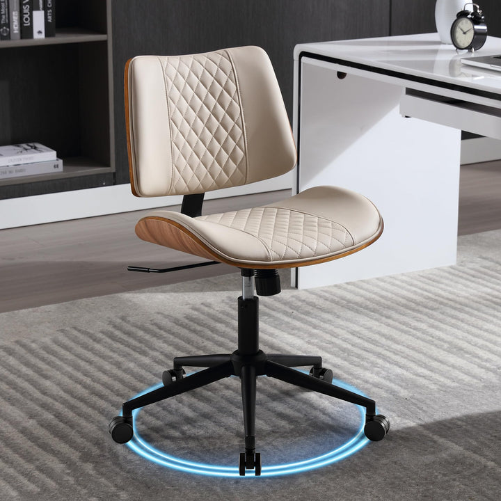Bürostuhl ohne Armlehne Schreibtischstuhl Leder Holz Modern Homeoffice Chair Wippfunktion bis 136 kg