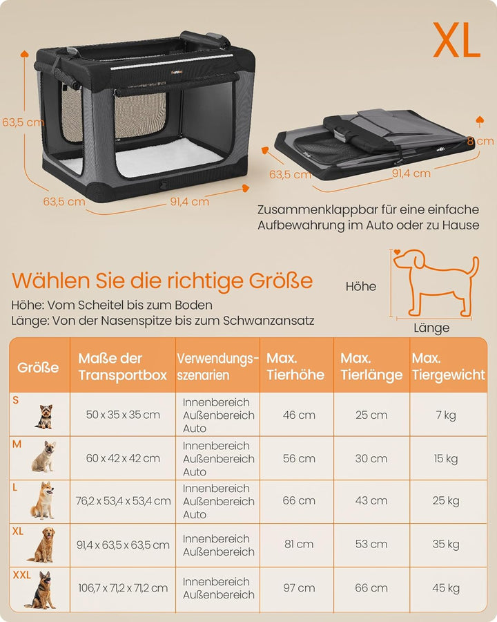 Feandrea Hundebox faltbar, 91,4 cm Transportbox für grosse Hunde, Hundetasche, Oxford-Gewebe, mit 4