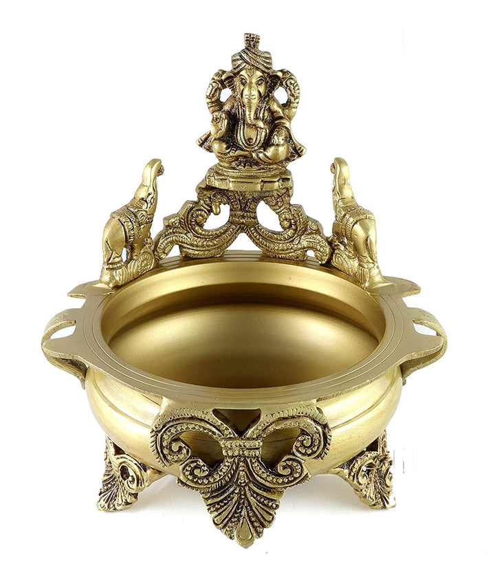 Taajoo Ganesha Design 19,1 cm Urli aus Messing, antikes Gelb, Standard