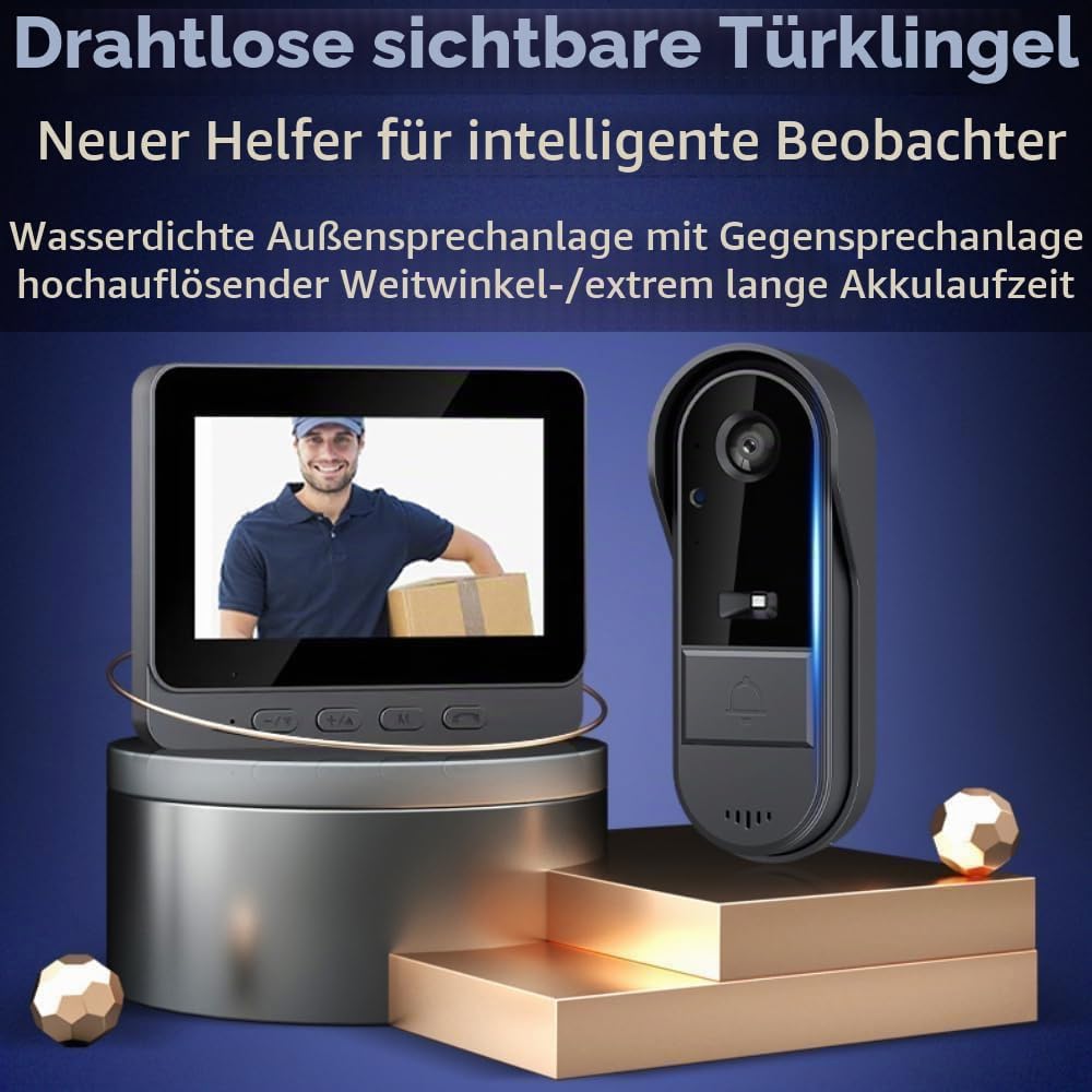 Kabellose Türklingel mit Kamera, 1080P, Videotelefon, kabellos, für den Aussenbereich, wasserdicht,