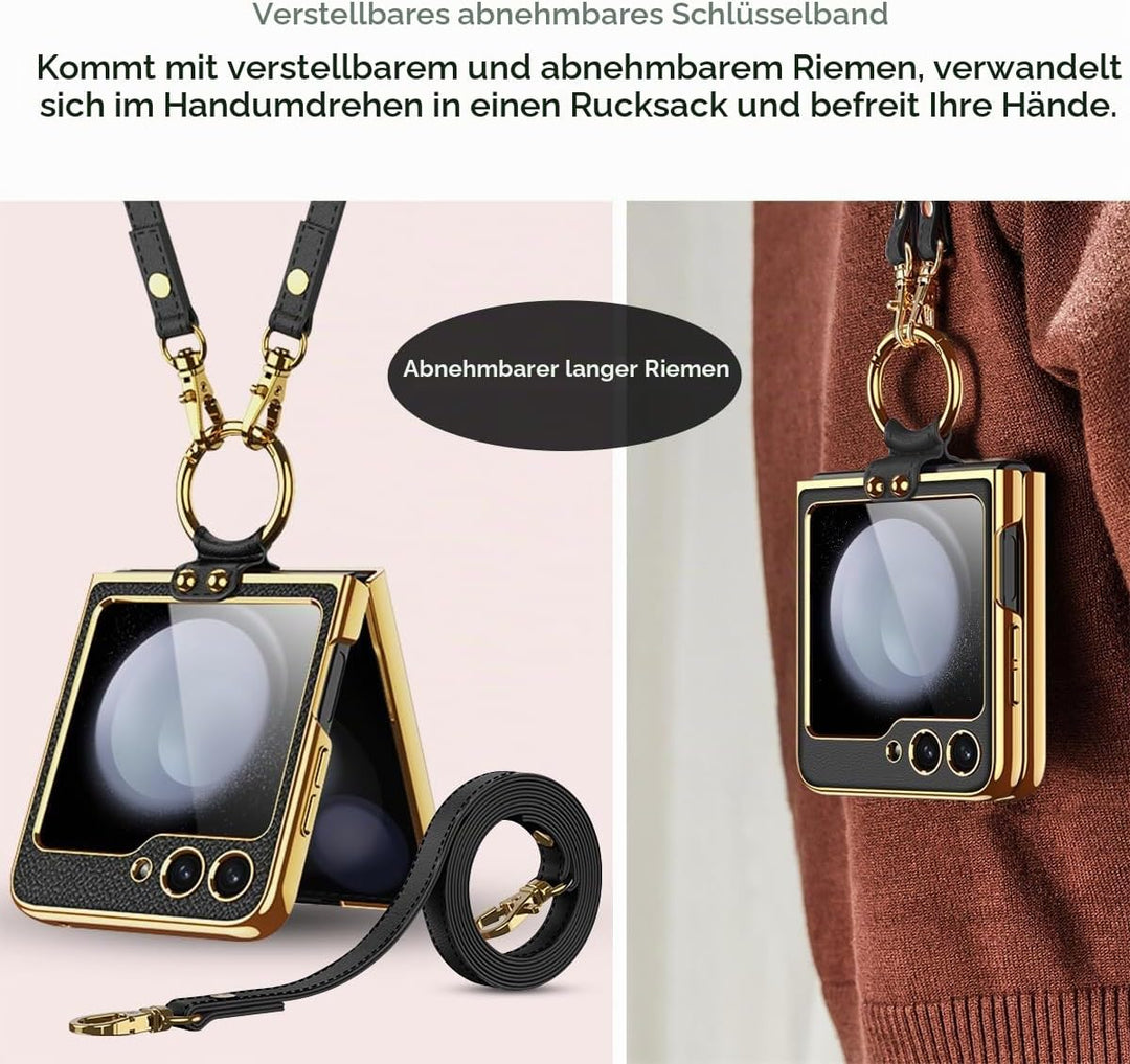 Miimall Lederhülle Kompatibel mit Samsung Galaxy Z Flip 6/Flip7 FE Hülle mit Band+Ring Ständer [HD D