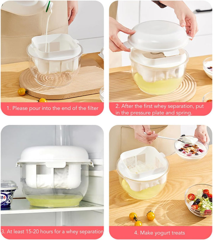 Joghurtsieb, Griechischer Joghurtbereiter aus Edelstahl mit Extra Feinmaschigem Siebfilter, Wiederve