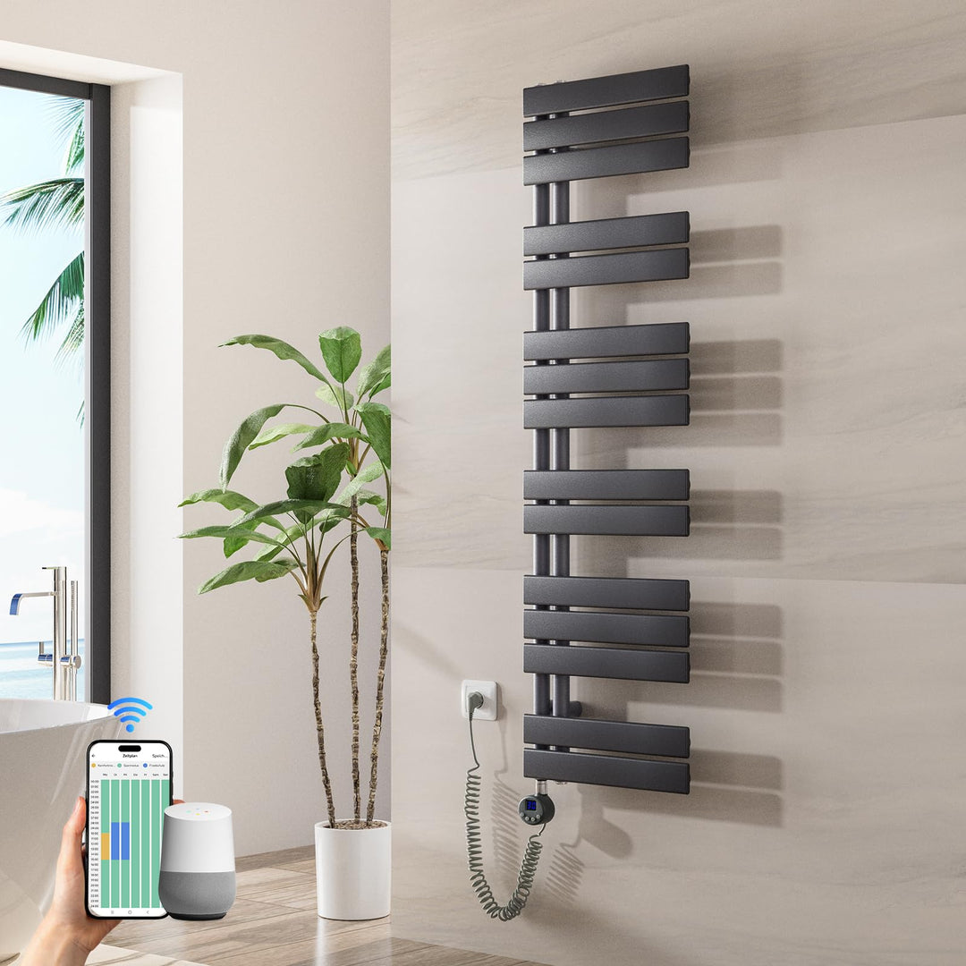 Heilmetz Badheizkörper Elektrisch WiFi 1385 x 400 mm,Flach Bad Heizkörper mit Digitalem Thermostat,