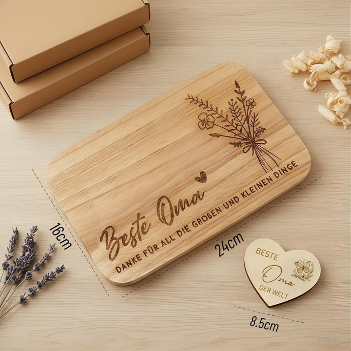 Oma und Opa Geschenk, Ostergeschenk für Grosseltern, Frühstücksbrettchen mit Gravur Geburtstagsgesch