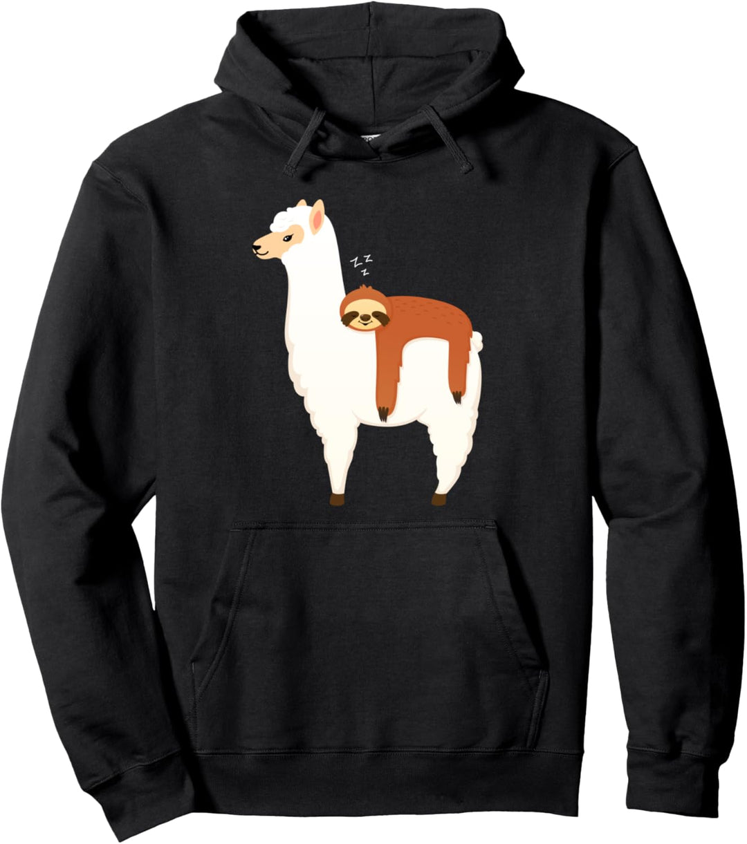 Süsses Faultier schläft auf Lama Alpaka Pullover Hoodie