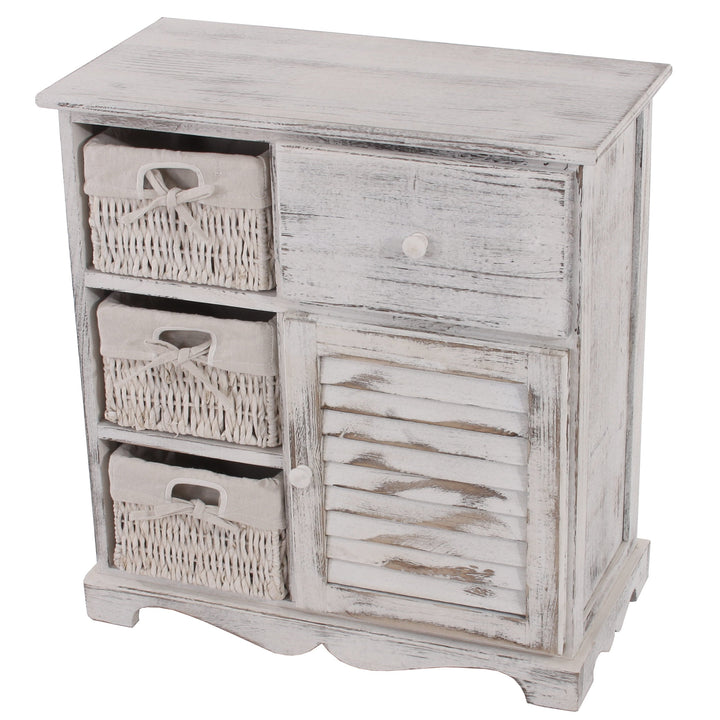 Mendler Kommode Schrank mit 3 Körben 63x60x30cm, Shabby-Look, Vintage - weiss
