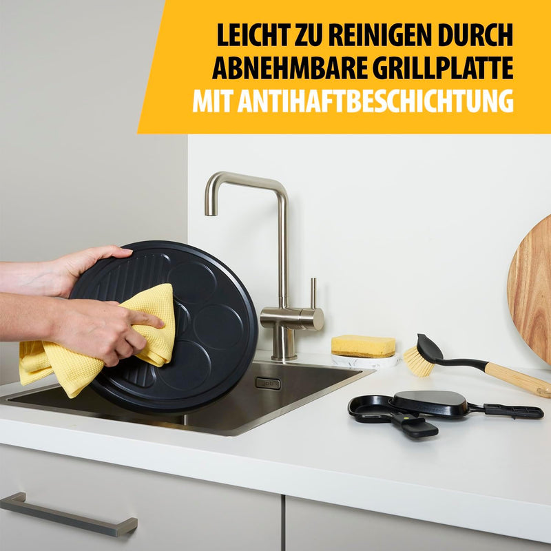 Tristar Raclette für bis zu 6 Personen mit 6 Pfännchen und Crêpe-und Grill-Bereich/Durchmesser 29 cm